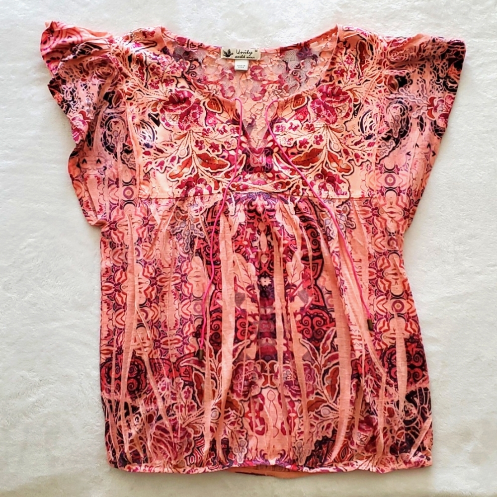 Sale 💥3/$30 Unity World Wear Flowy Short Sleeve Blouse Top